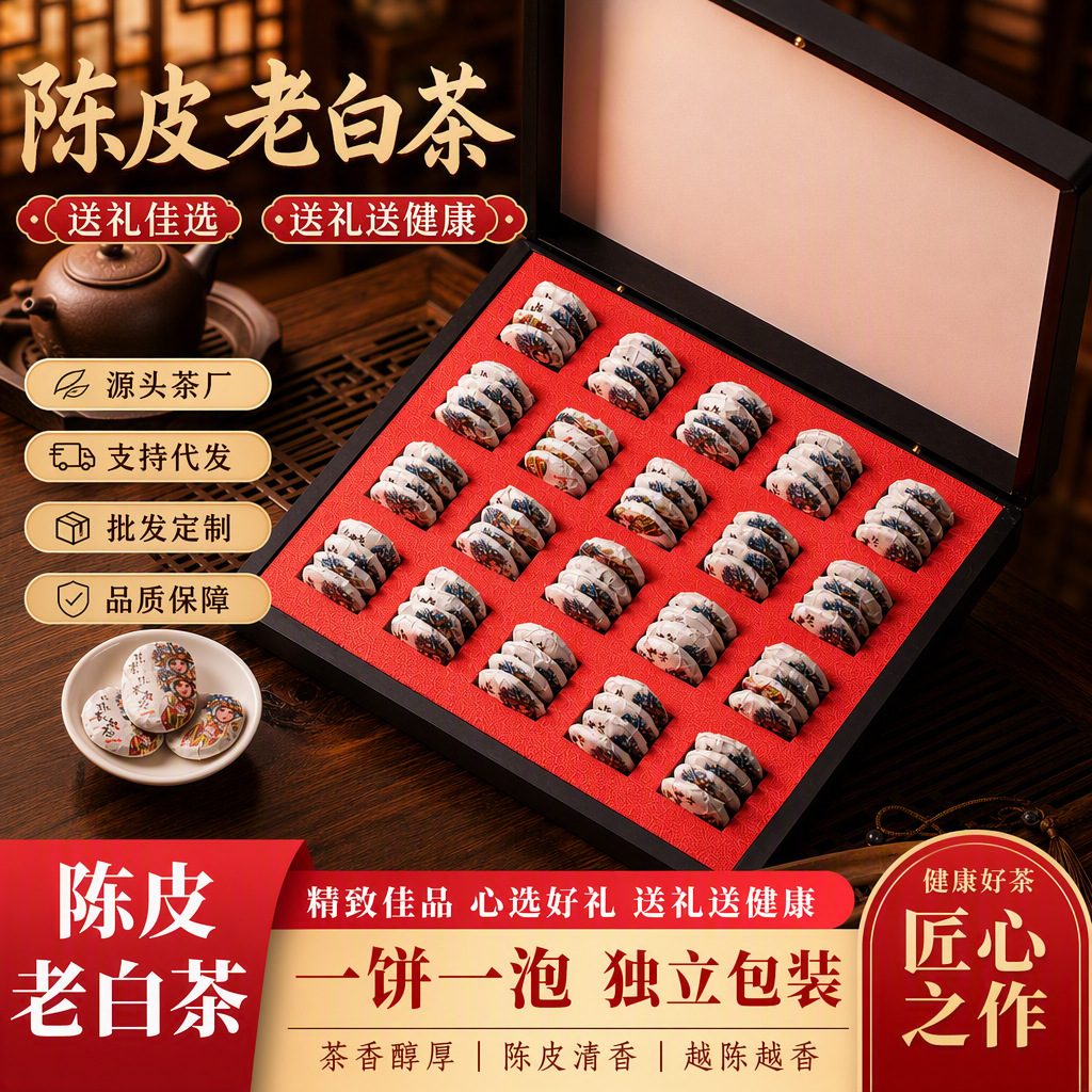 福鼎陈皮寿眉枣香小圆饼白茶礼盒装500g